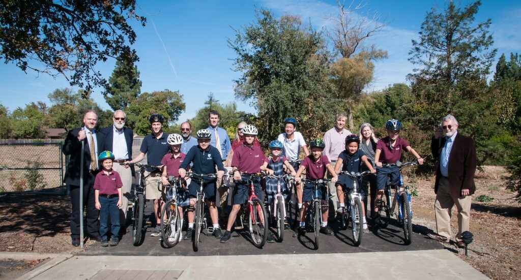 Students ready to ride on the brand new bike path!